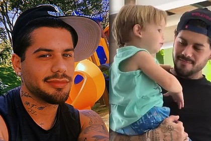 Zé Felipe com o filho José Leonardo em uma montagem