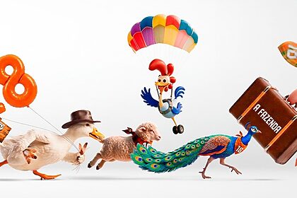 Bichinhos animados de A Fazenda 18 em 3D eles estão correndo e sorrindo