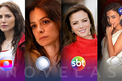 Protagonistas das novelas da TV Globo, RECORD, SBT e Band na arte das audiências