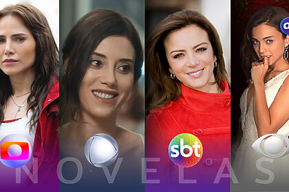 Protagonistas das principais novelas da TV Globo, RECORD, SBT e Band na arte de Audiência das Novelas