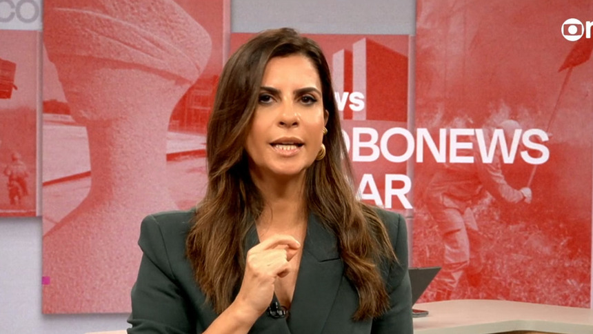 Camila Bomfim em trecho da estreia do GloboNews radar e dos novos cenários da GloboNews