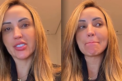 Daniela Bezerra chora no Instagram, falando sobre a prisão de Deolane em uma montagem