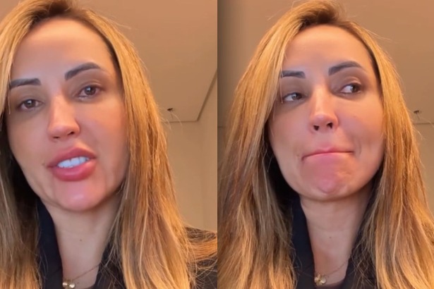 Daniela Bezerra chora no Instagram, falando sobre a prisão de Deolane em uma montagem