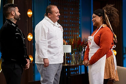 Diego Lozano, Jacquin e Taís no MasterChef