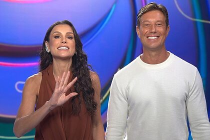 Gaby Cabrini e Gabriel Cartolano divulgando o +SBT Show