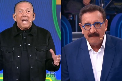 Galvão Bueno e Ratinho em uma montagem no SBT