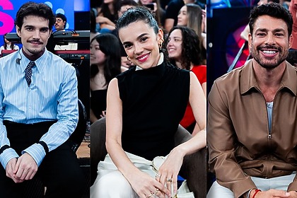 Jão, Manu Gavassi e Cauã Reymond em uma montagem no Altas Horas