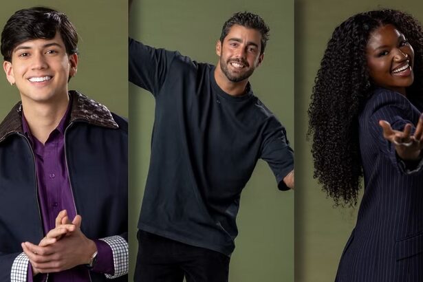 Léo Foguete, Pedro Scooby e Kenya Sade em uma montagem na divulgação da Dança dos Famosos