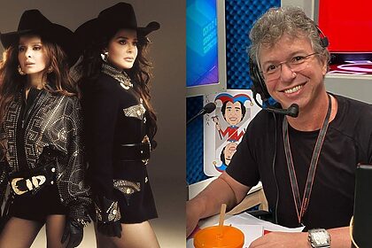 Maiara e Maraisa e Boninho em uma montagem
