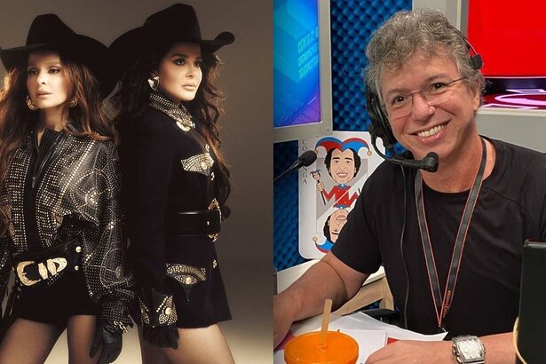 Maiara e Maraisa e Boninho em uma montagem