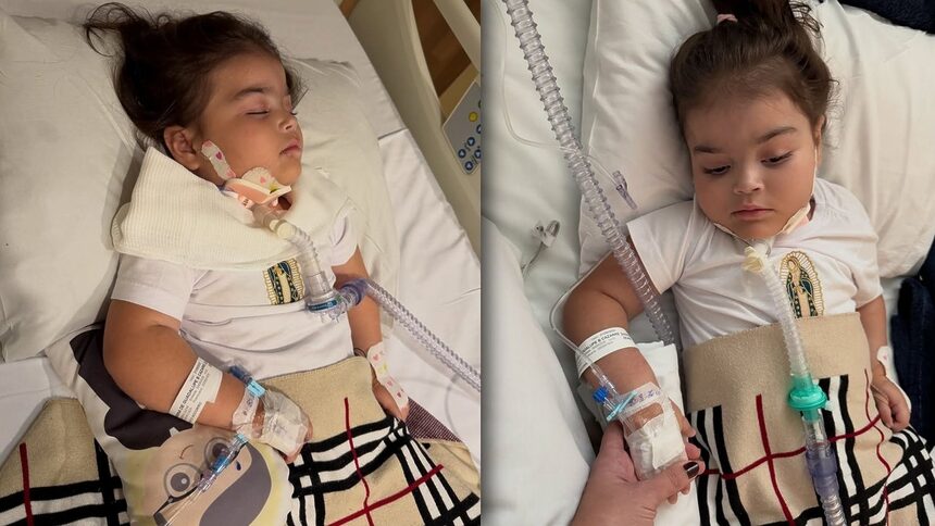 Maria Guilhermina, filha de Juliano Cazarré, na CTI do hospital