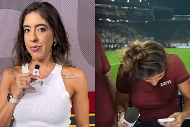Mariana Pereira levando bolada na cabeça ao vivo na ESPN