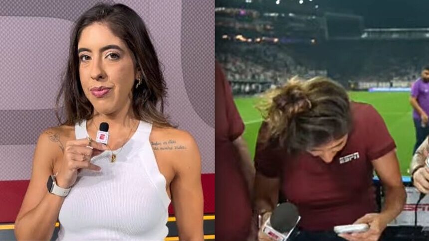 Mariana Pereira levando bolada na cabeça ao vivo na ESPN