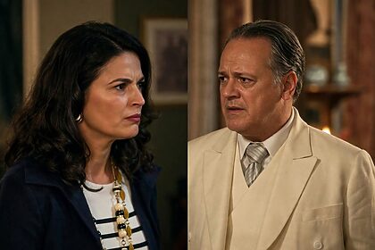 Marta olha com raiva para Diogenes em cena de A Nobreza do Amor