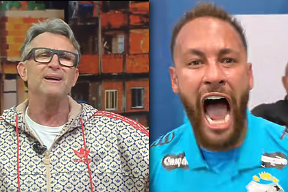 Montagem do Craque Neto com semblante debochado enquanto critica Neymar no programa Os Donos da Bola. Do outro lado Neymar grita contra o Remo