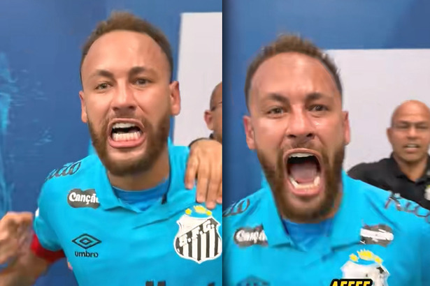 Montagem Neymar girtando com a boca aberta e suado contra os dirigentes do remo