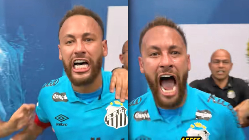 Montagem Neymar girtando com a boca aberta e suado contra os dirigentes do remo