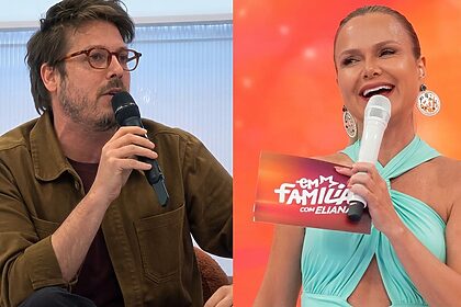 Porchat e Eliana em montagem no Em Família