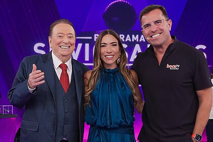 Raul Gil, Rodrigo Bocardi e Patricia Abravanel no Programa Silvio Santos