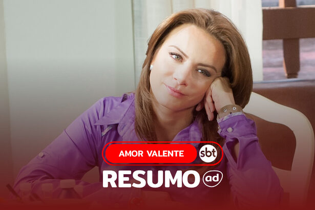 Camila Monterde (Silvia Navarro) sentada em uma mesa de escritório e pensativa na arte do resumo de Amor Valente