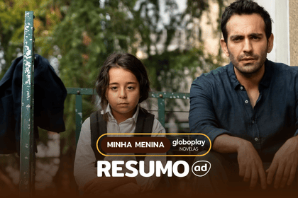 Oyku e seu pai Demir com semblantes tristes, sentados em uma rua, na arte do resumo de Minha Menina