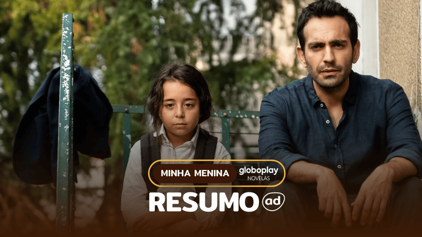 Oyku e seu pai Demir com semblantes tristes, sentados em uma rua, na arte do resumo de Minha Menina
