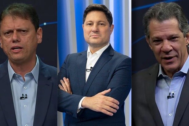 Tarcísio de Freitas, Eleandro Passaia e Fernando Haddad -em uma montagem