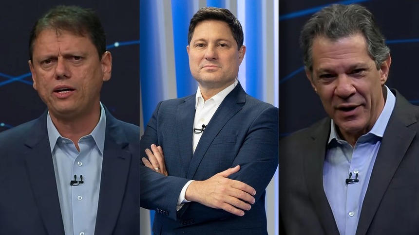 Tarcísio de Freitas, Eleandro Passaia e Fernando Haddad -em uma montagem