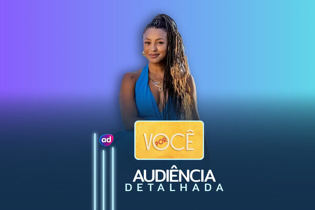 Bela (Sheron Menezzes) na arte da Audiência Detalhada da Novela Por Voce