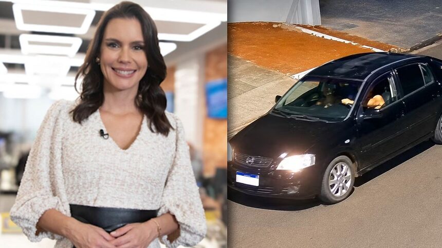 Camila Busnello e carro do caso Márcio Talaska em uma montagem