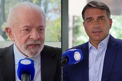 Lula e Flavio Bolsonaro em uma montagem na RECORD
