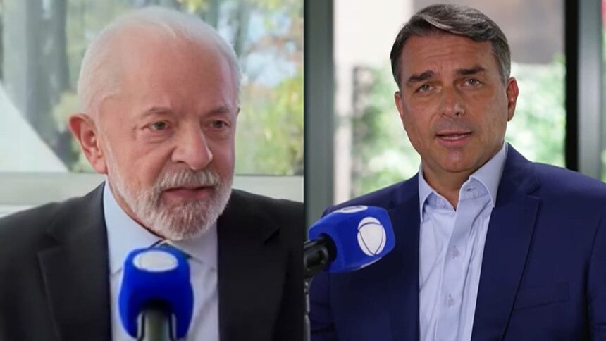 Lula e Flavio Bolsonaro em uma montagem na RECORD