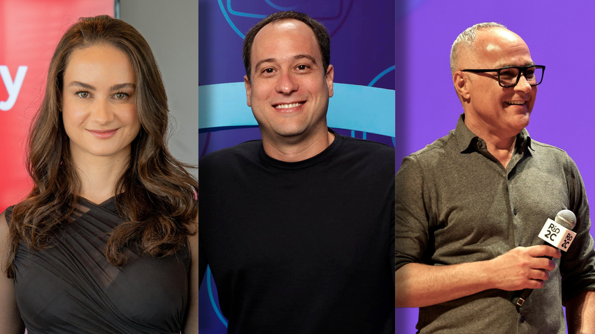 Júlia Rueff, Paulo Marinho e Amauri Soares em montagem sobre o novo comando da Globo