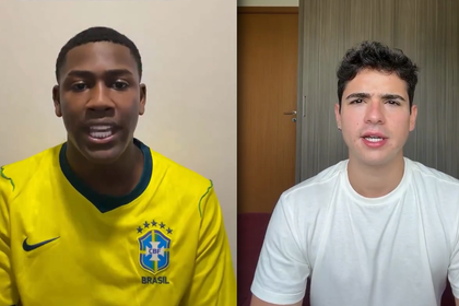 Streamer GH Rell RJ com a camisa do Brasil divide tela com o ator João Victor Gonçalves que está em um quarto e com semblante de choro