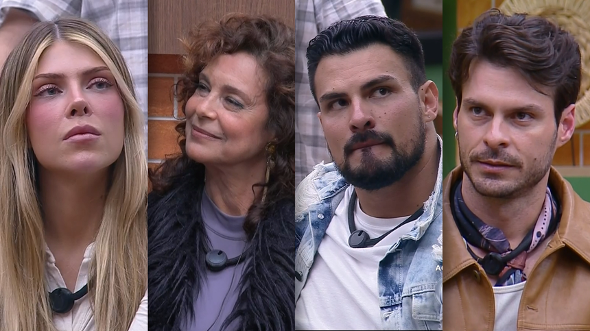 Ana Bruna, Giovanna Gold, Igor Monteiro e Renê Thristan sentados na sala de A Fazenda 18