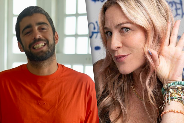 Pedro Scooby divide tela com Luana Piovani que está com semblante de deboche enquanto ele sorrir desconcertado