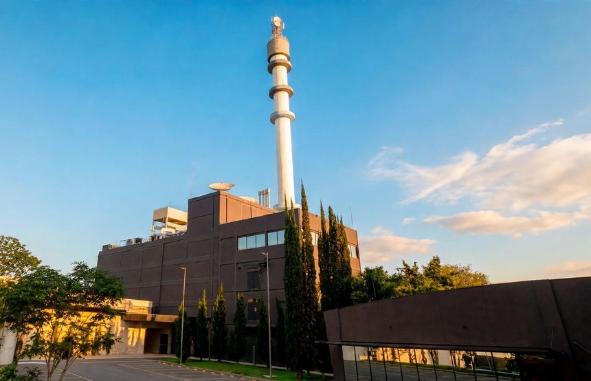 Sede Da Record em São Paulo, com a torre da emissora em um dia ensolarado