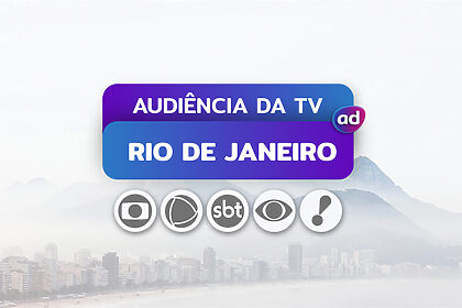 Logo das emissoras TV Globo, RECORD, SBT, Band e RedeTV! na arte dos consolidados de Audiência da TV. Ao fundo a vista aérea do pão de açúcar no Rio de Janeiro